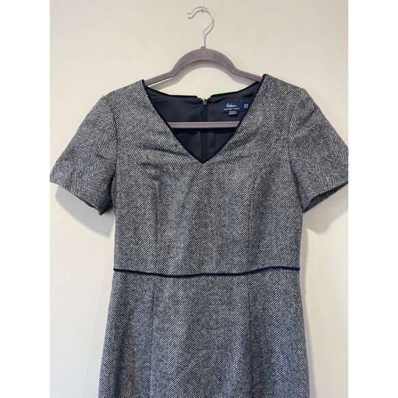 Boden Albany British Tweed Wool Dress Size 6 Herringbone Navy Gray Business - Picture 3 of 6